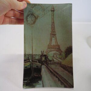 Vintage Inspired Paris Eifel Tower Glass Dish in a bowed glass design 8x4.5"